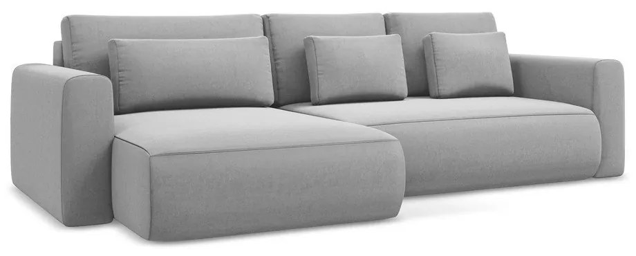 Светлосив кадифен разтегателен ъглов диван с място за съхранение (ляв ъгъл) Kapua – Makamii
