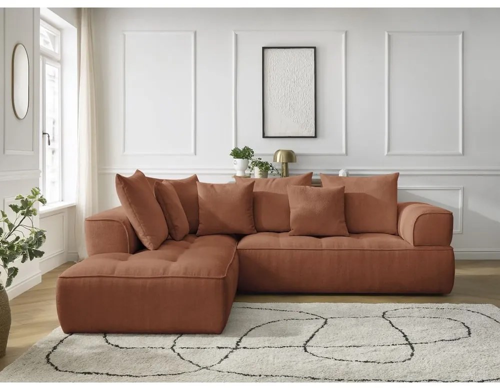 Теракотен шенилов ъглов диван (ляв ъгъл/L форма) Whesley – Bobochic Paris