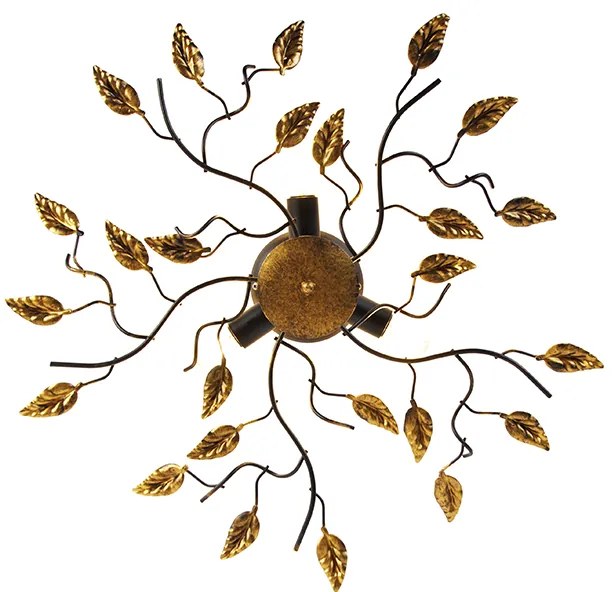 Винтидж таванна лампа черна със злато 50 см 3-светлина - Foglie