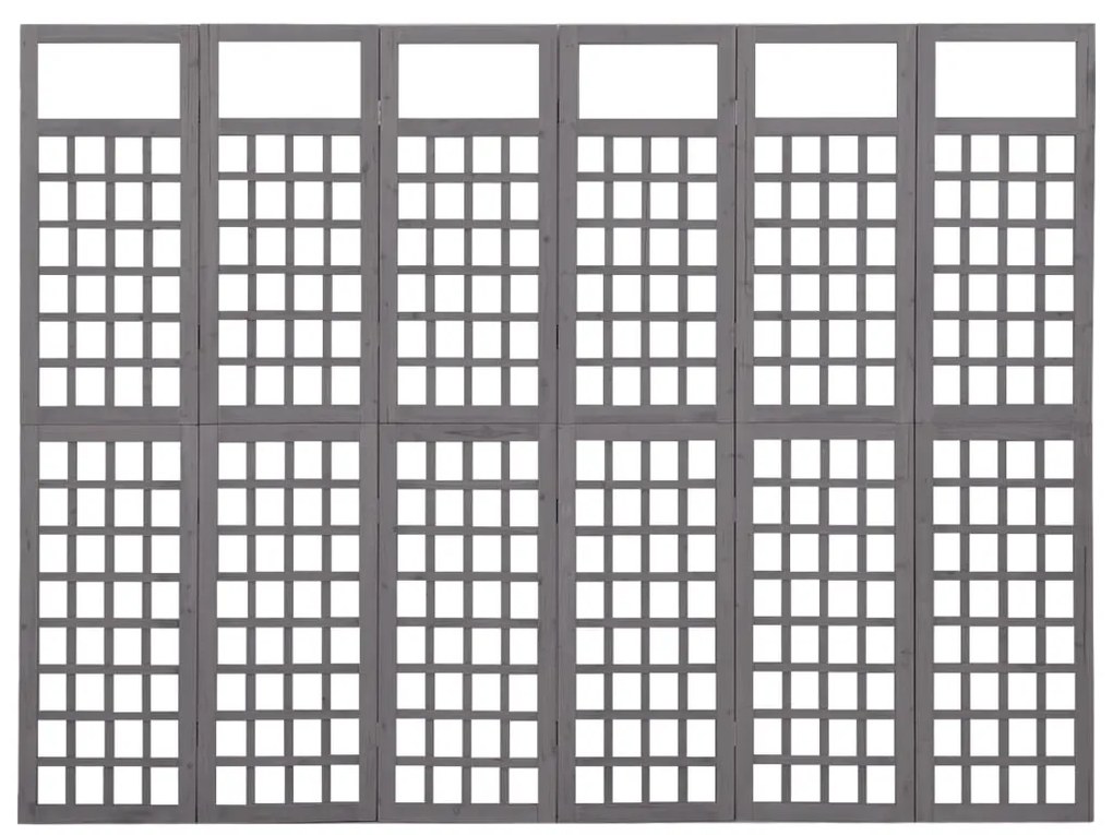 316489 vidaXL Параван за стая, 6 панела, сив, масивна ела, 242,5x180 см