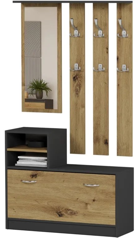 Практичен гардероб за антре с огледало и поставка за обувки 90 x 160 cm Бял