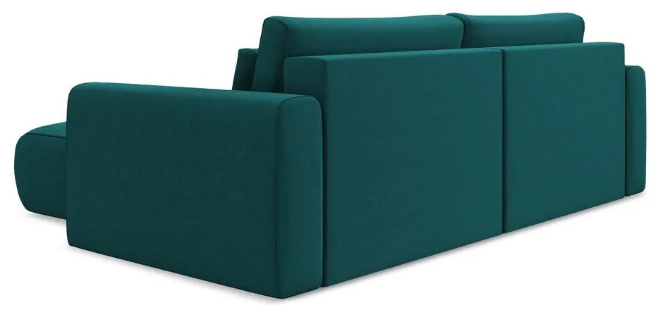 Тюркоазен кадифен разтегателен ъглов диван с място за съхранение (десен ъгъл) Kapua – Makamii