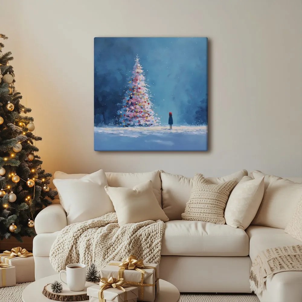Картина на платно – Зимна приказка с коледно дърво
