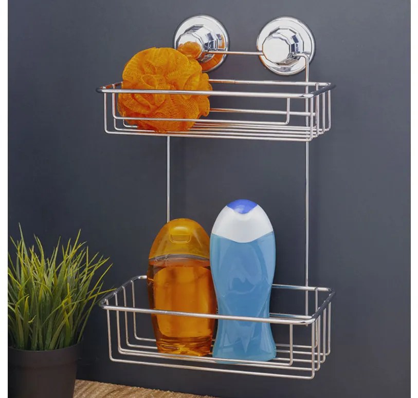 Етажерка за баня на две нива TEKNO TEL TR DM 256, 25х15х38 см, Вакуум, Сребрист