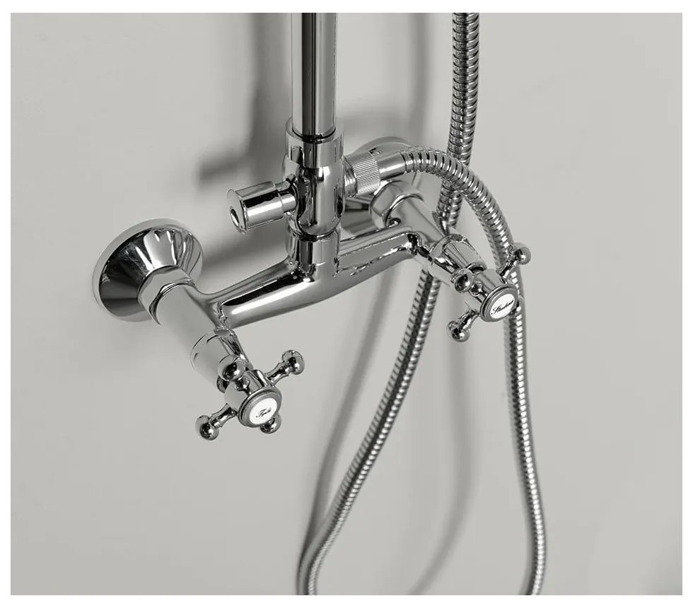 Месингов душ комплект в лъскаво сребристо с душ глава и ръчен душ 142 cm Antea – Sapho