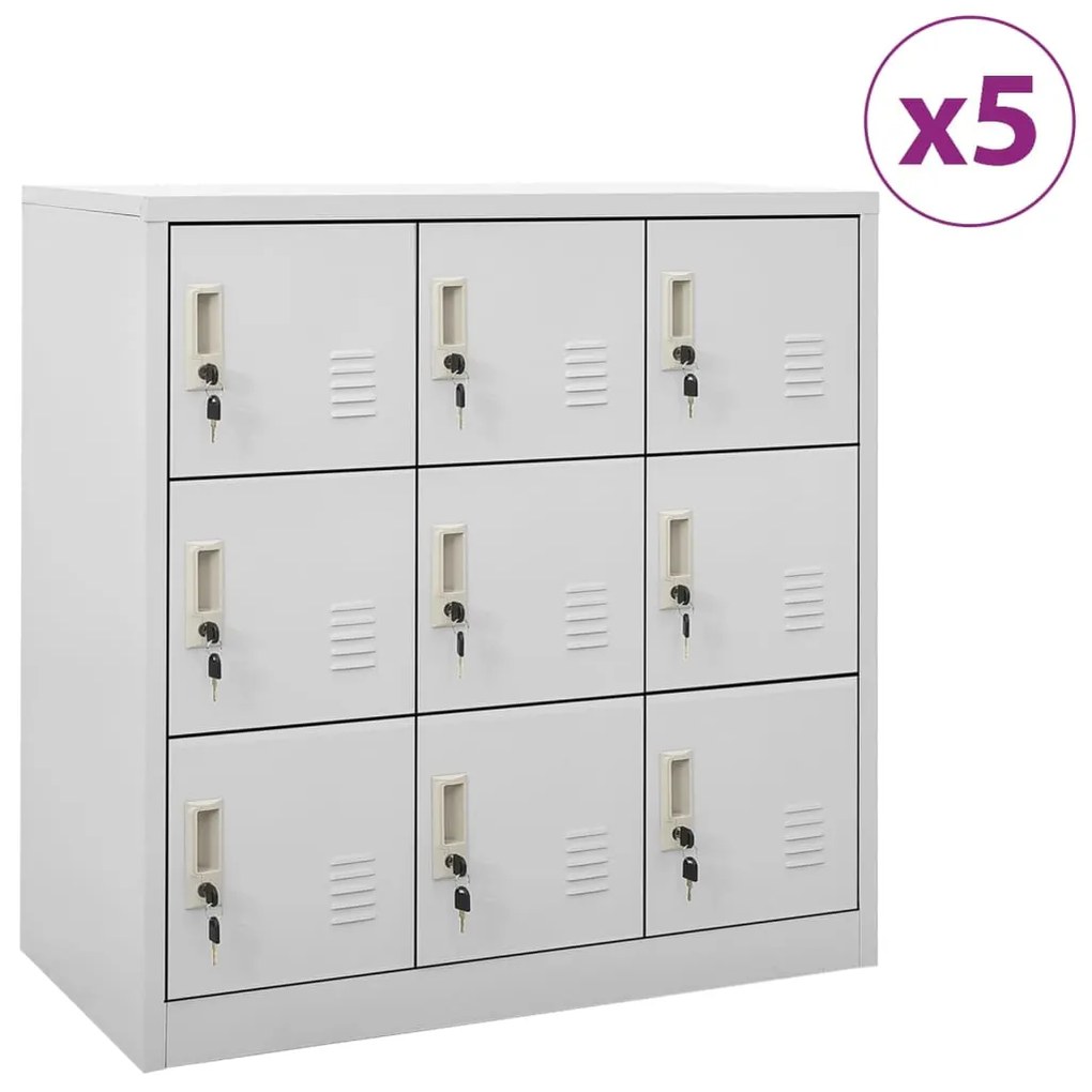 3095243 vidaXL Заключващи се шкафове, 5 бр, светлосиви, 90x45x92,5 см, стомана