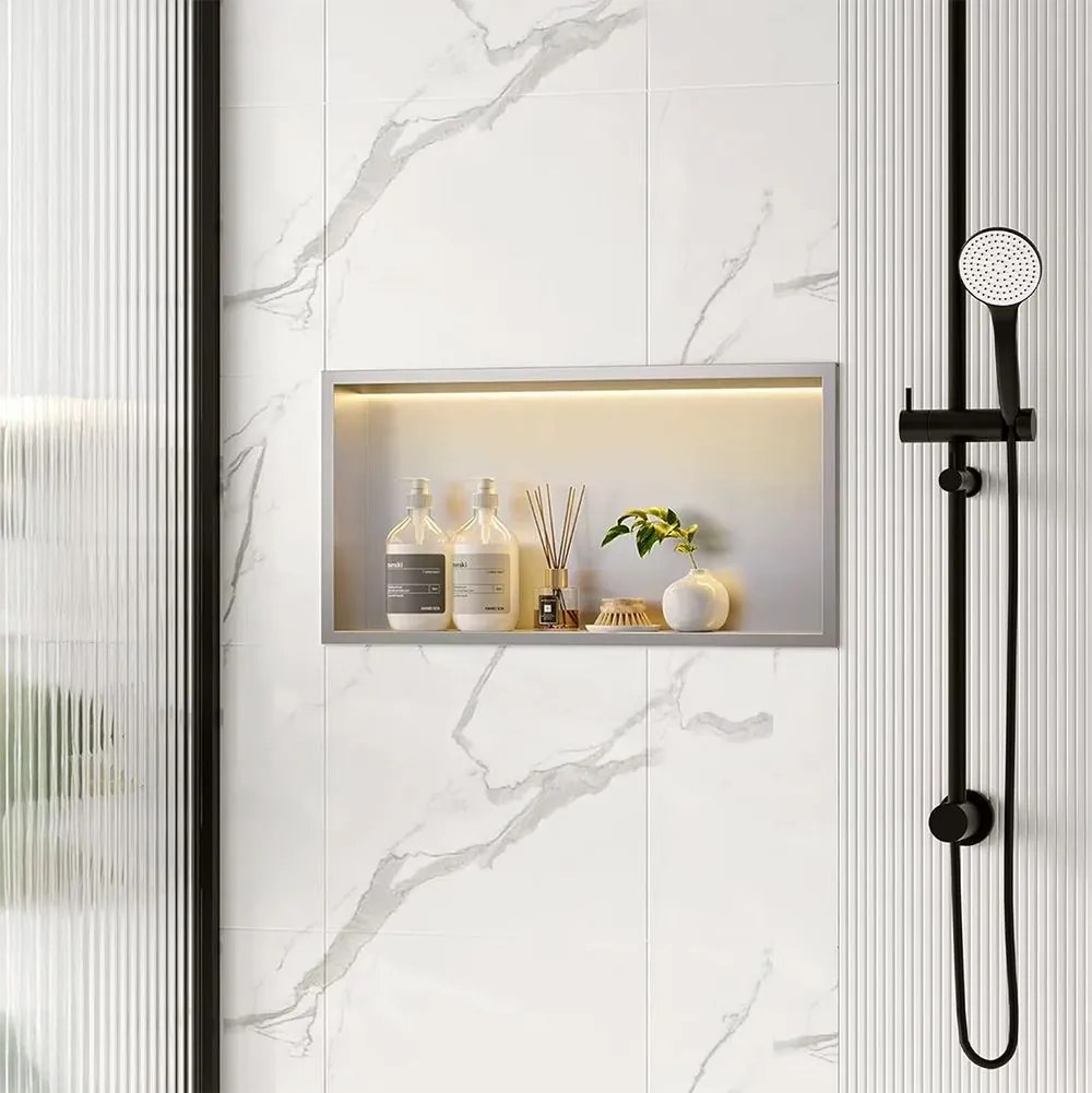 Вграден рафт за баня LED 30x60 steel brush