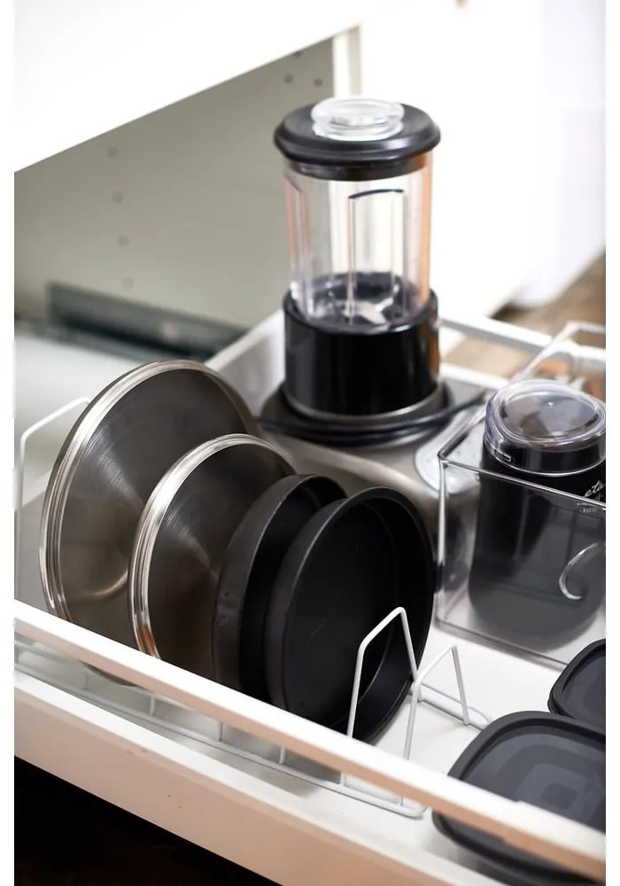 Бяла регулируема стойка за капаци и тигани Tower - YAMAZAKI