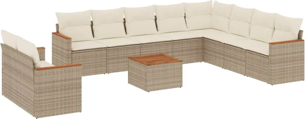 3226121 vidaXL Градински диван с възглавници, 11 части, бежов полиратан