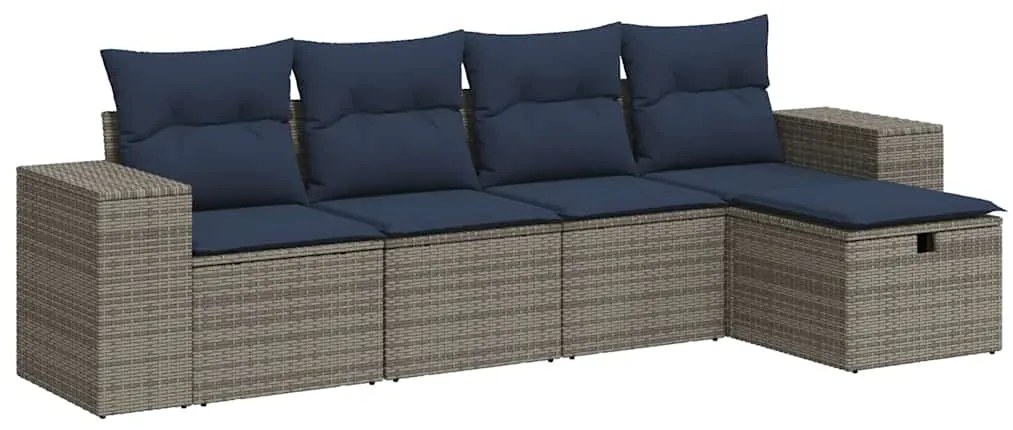 3325667 vidaXL Градински комплект с възглавници, 5 части, сив полиратан