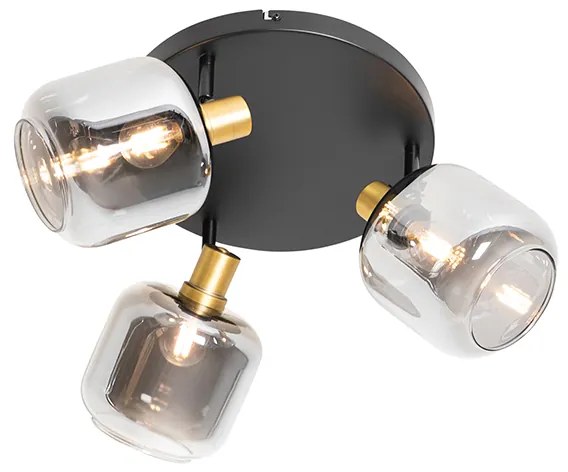 Таванен прожектор черен със злато с опушено стъкло 3-светлина - Zuzanna