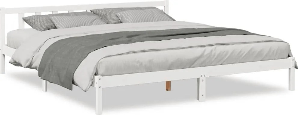 852453 vidaXL Рамка за легло без матрак, бял, 180x220 см, борово дърво масив