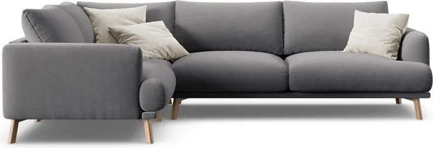 Сив кадифен ъглов диван (ляв ъгъл/L форма) Naomi – Micadoni
