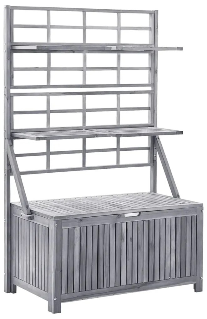 311882 vidaXL Сандък за съхранение с пергола, сив, 99x55x160 см, акация масив