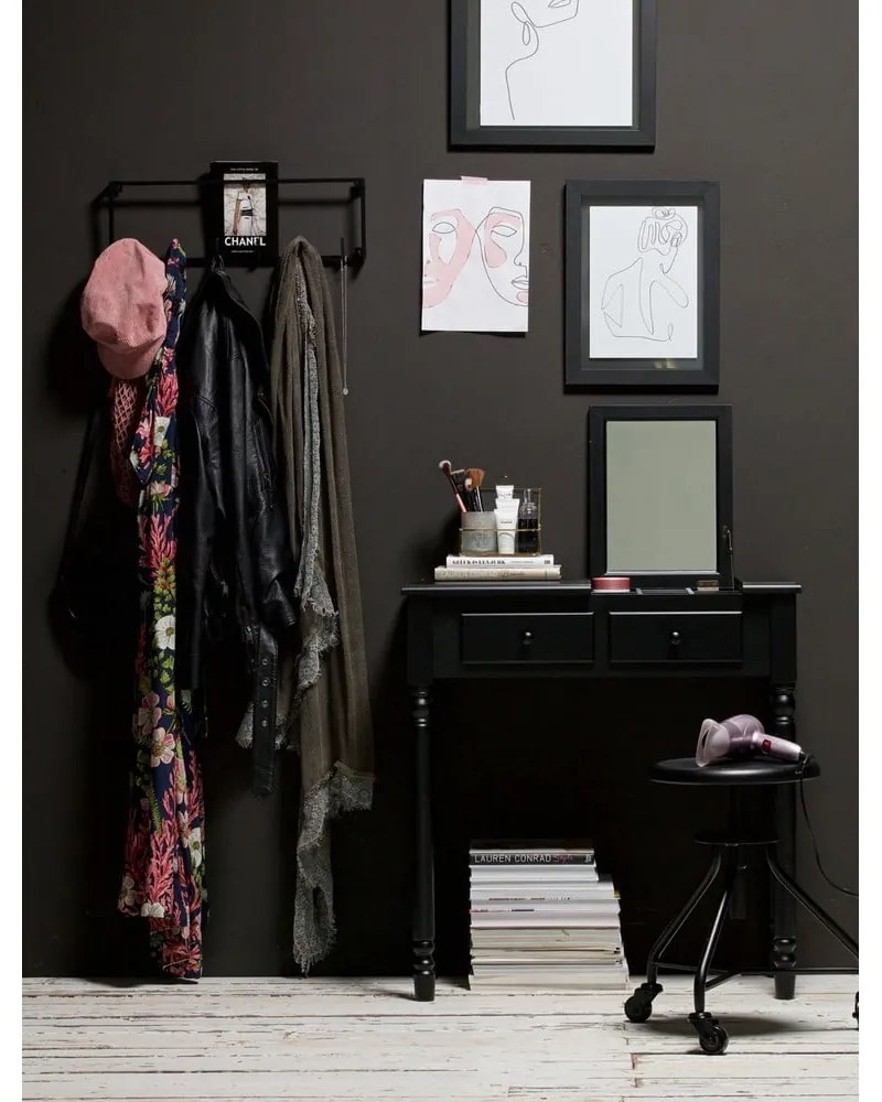 Тоалетка от борова дървесина в черен цвят Romy - WOOOD