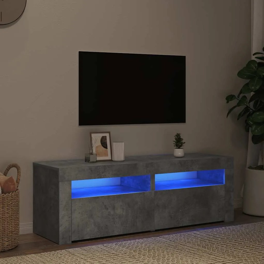 804359 vidaXL ТВ шкаф с LED осветление, бетонно сив, 120x35x40 см
