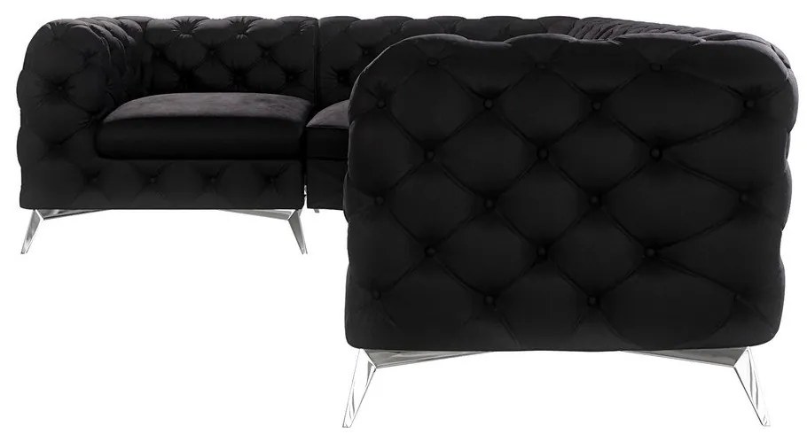 Черен кадифен ъглов диван (ляв ъгъл/L форма) Chelsea – Ropez