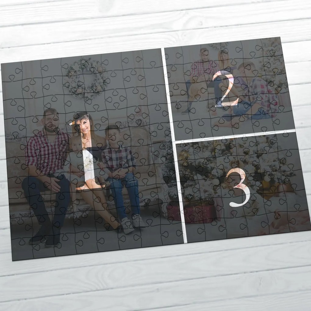 Картонен пъзел А4  с три ваши снимки – Любов