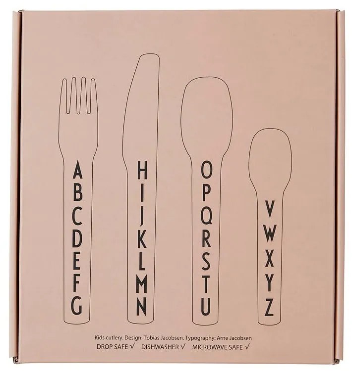 Комплект розови детски прибори за хранене от 4 части - Design Letters