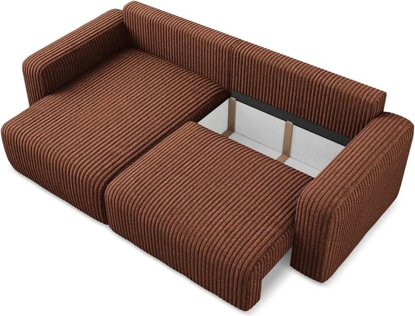 Теракотен сгъваем/с място за съхранение ъглов диван от рипсено кадифе (ляв ъгъл) Kona – Makamii