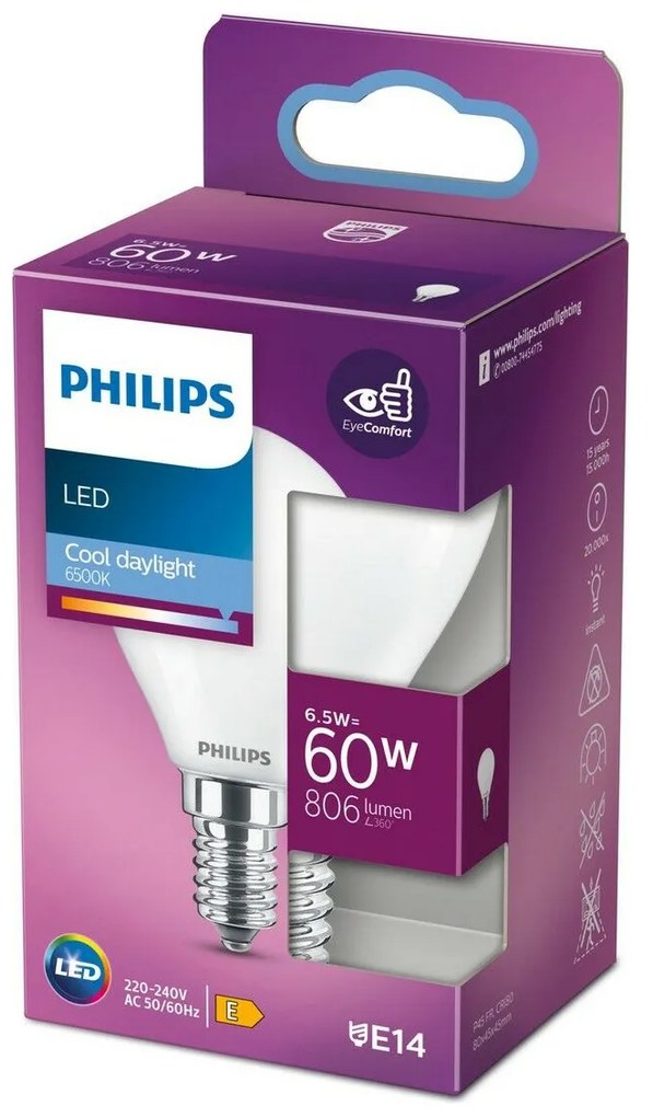 LED крушка Philips E14 6,5 W 806 lm (Ø 4,5 x 8 cm) (6500 K)