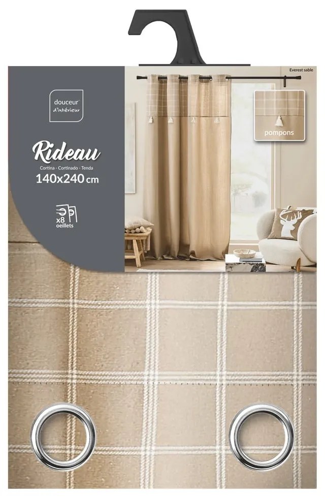 Кафяво перде със смес от памук 140x240 cm Everest – douceur d'intérieur