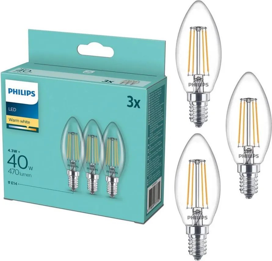 Комплект от 3 ретро LED крушки Philips B35 E14/4,3W/230V 2700K