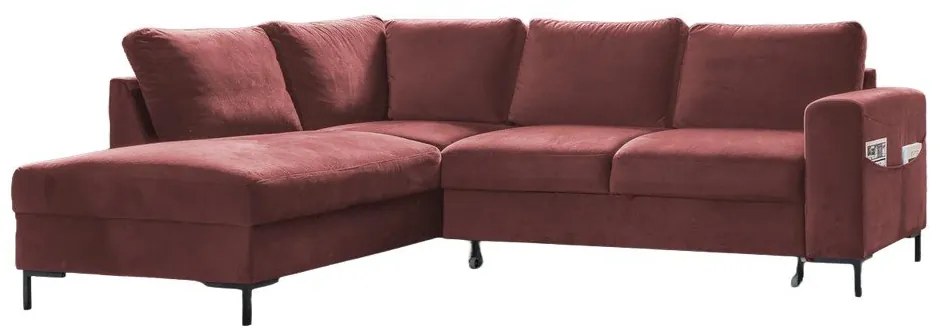 Розов кадифен разтегателен ъглов диван (ляв ъгъл) Lofty Lilly – Miuform