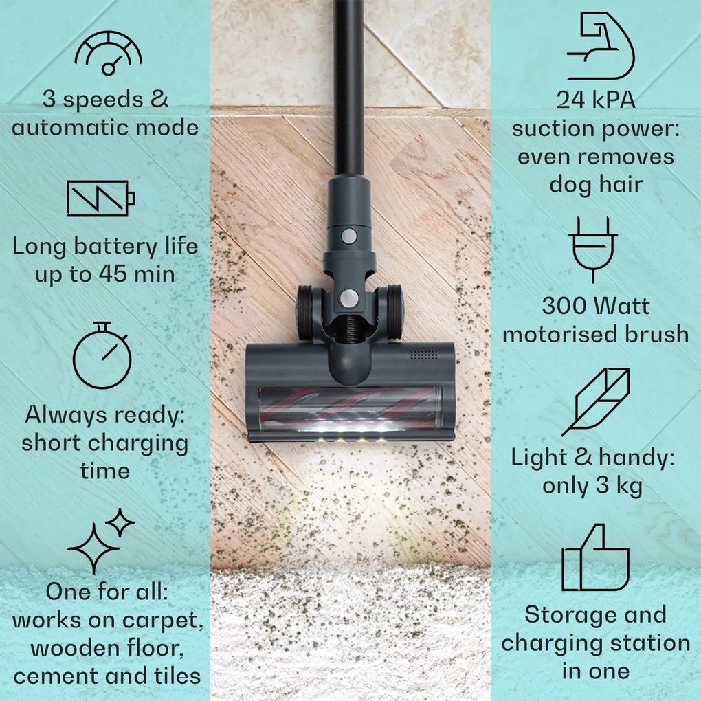 Klarstein LARMA, прахосмукачка, безжична, без торбичка, максимално време на работа 45 мин, LED