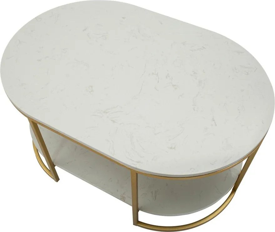 Бяла/златистa масичка за кафе с мраморна плоча 60x90 cm Izmir – Mauro Ferretti