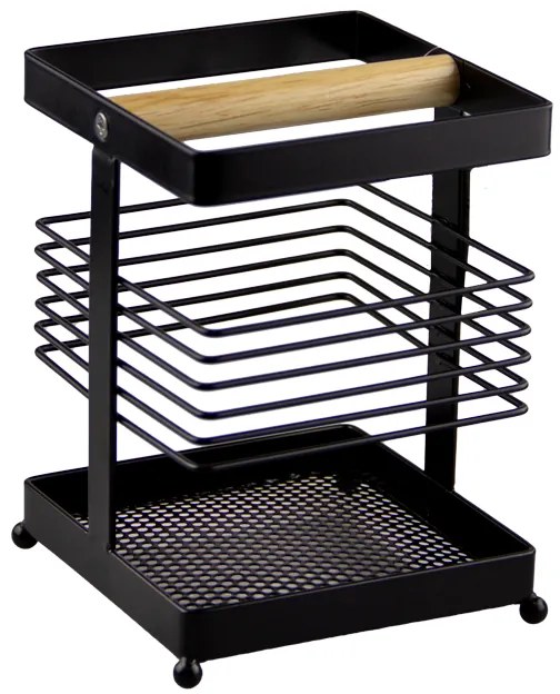 G-MATT BLACK-Поставка за прибори с дървен разделител 11x11xh15.5cm (23169-001)