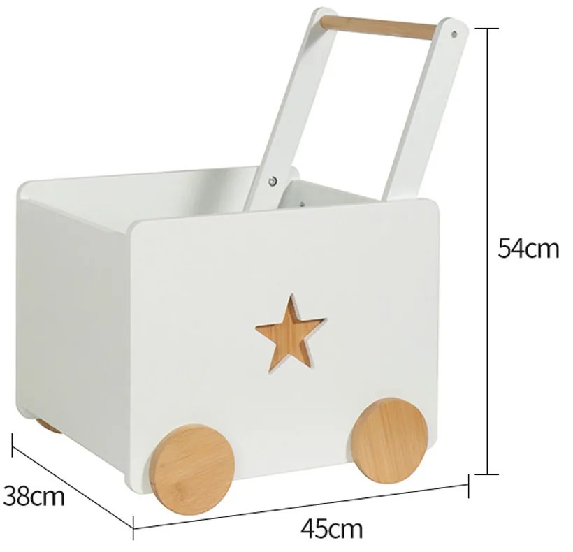 GINGER HOME Дървена кутия за играчки с колелца БЯЛА