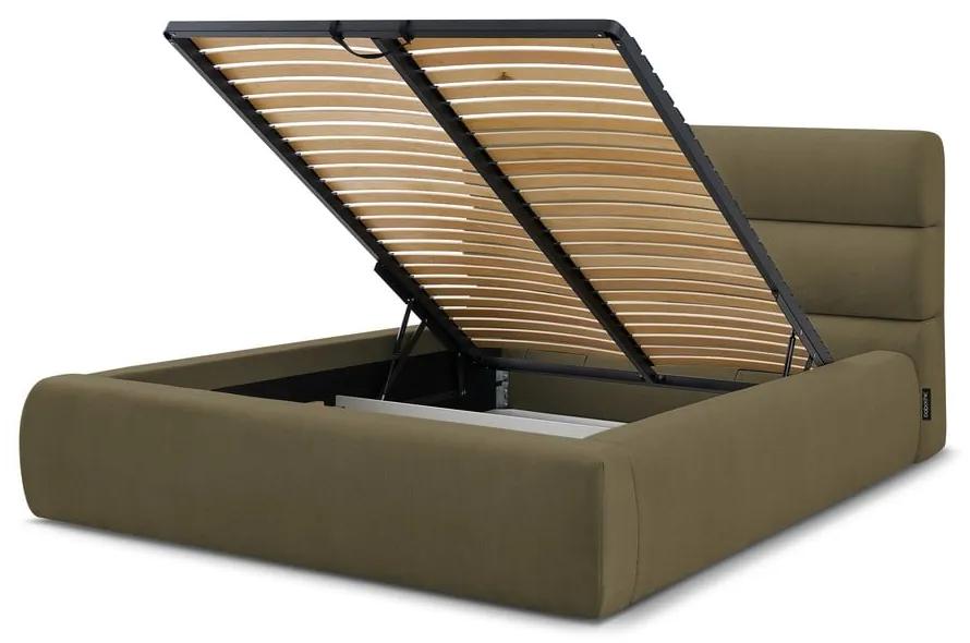 Тъмнозелено тапицирано двойно легло с място за съхранение с решетка 180x200 cm Jagna - Bobochic Paris