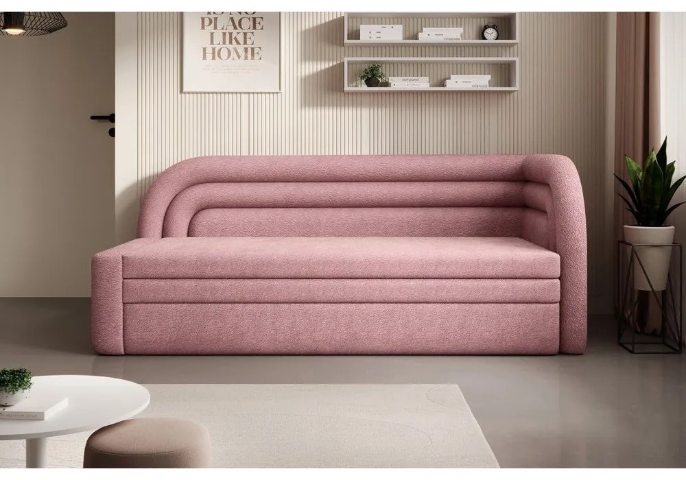Розов шенилов разтегателен диван с място за съхранение десен ъгъл 223 cm Fabillo – ELTAP