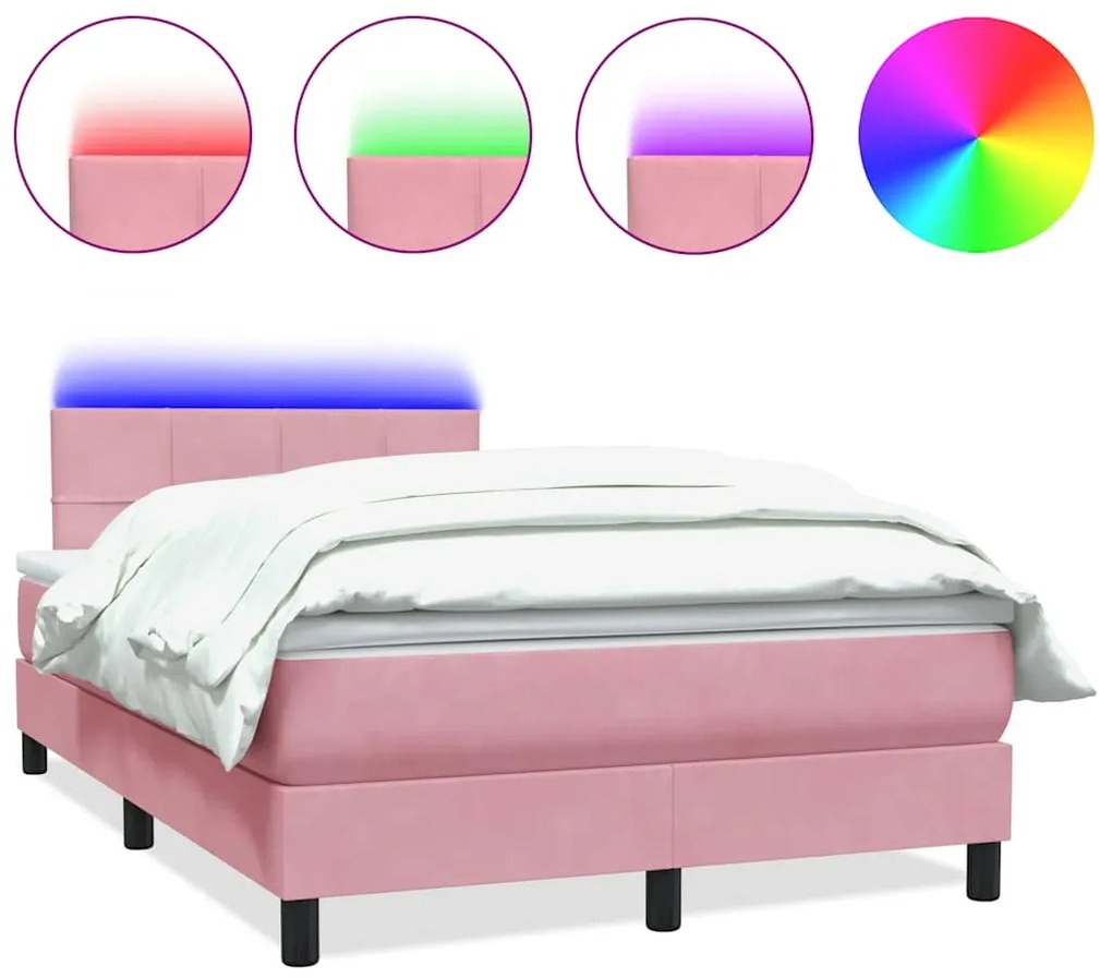 3316880 vidaXL Боксспринг легло с матрак и LED, розово, 120x210 см, кадифе