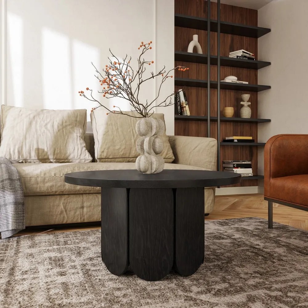 Черна кръгла масичка за кафе от дъб ø 78 cm Soft – Woodman