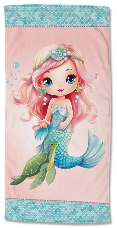 Синя-розова детска кадифена плажна кърпа 75x150 cm Alisse – Good Morning