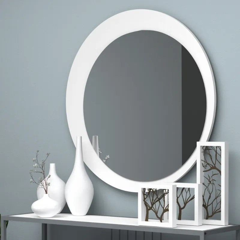 Moon melamine wall mirror in white color Ø88x2,2см.