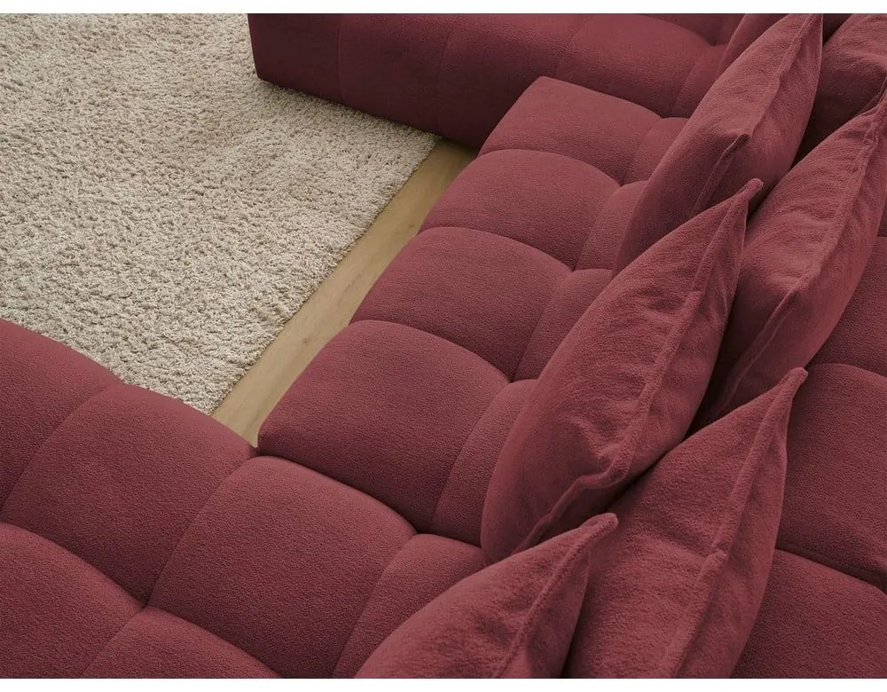 Бордо шенилов сгъваем/с място за съхранение ъглов диван (ляв ъгъл/U форма) Everest – Bobochic Paris