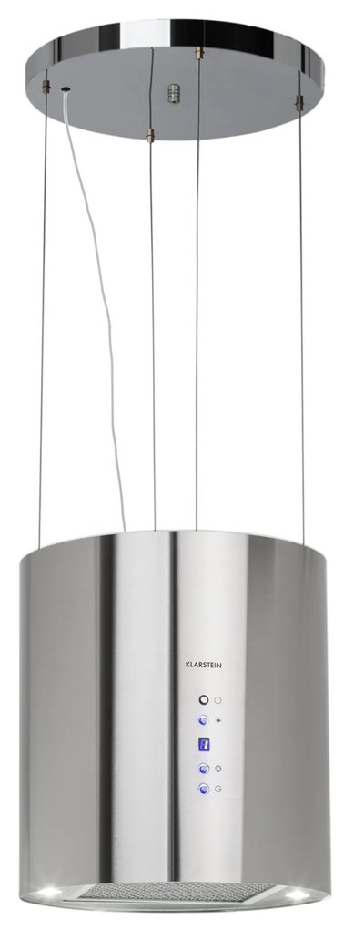 Klarstein Barett, островен абсорбатор, Ø 38 cm, рециркулация 590 m³/h, LED, филтър с активен въглен, неръждаема стомана