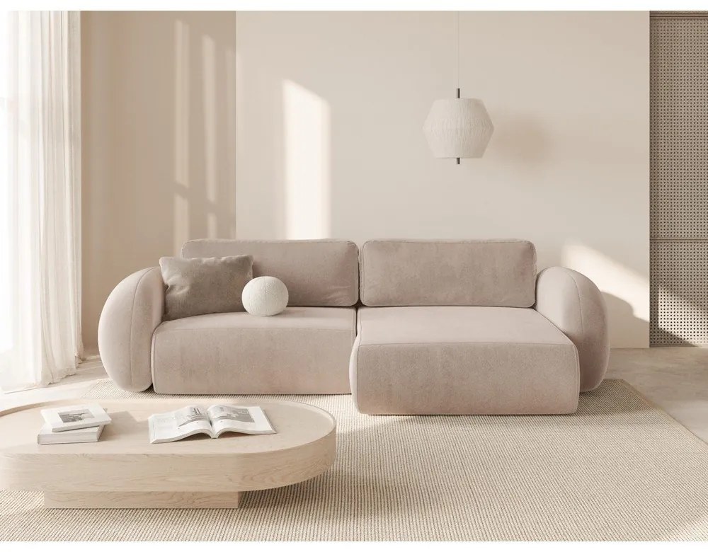 Бежов кадифен сгъваем/с място за съхранение ъглов диван Tonale – Cosmopolitan Design