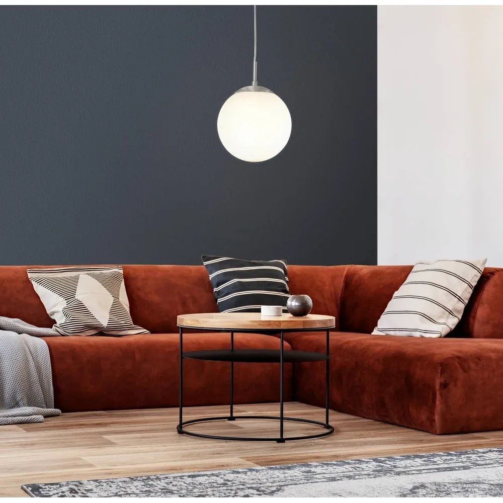 Бяло и сребристо висящо осветително тяло със стъклен абажур ø 20 cm RONDO – EGLO