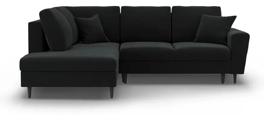 Черен кадифен разтегателен ъглов диван с място за съхранение (ляв ъгъл/L форма) Kyoto – Cosmopolitan Design