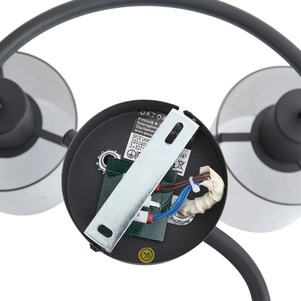 Дизайнерски плафон черен с опушено стъкло кръгъл 3-лампи - Domo