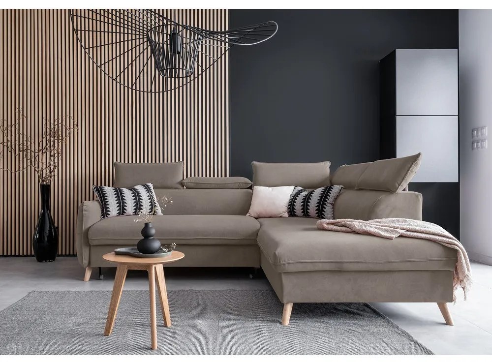 Светлокафяв кадифен ъглов разтегателен диван (десен ъгъл) Sweet Harmony - Miuform