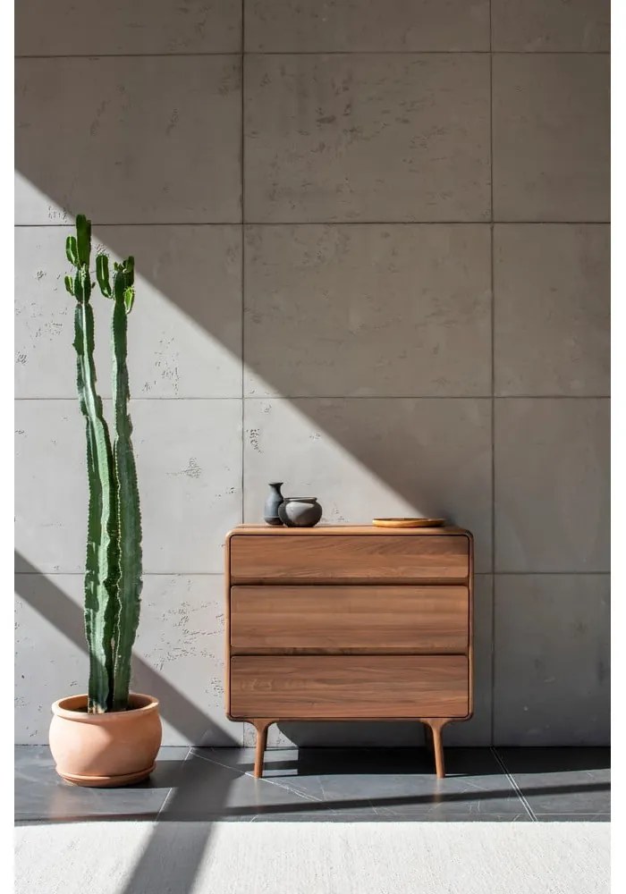 Кафяв скрин от масивен орех 90x90x45 cm Fawn – Gazzda