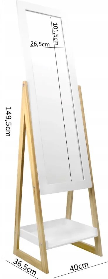 Стоящо огледало с дървени крака и рафт 40 x 36 x 150 cm