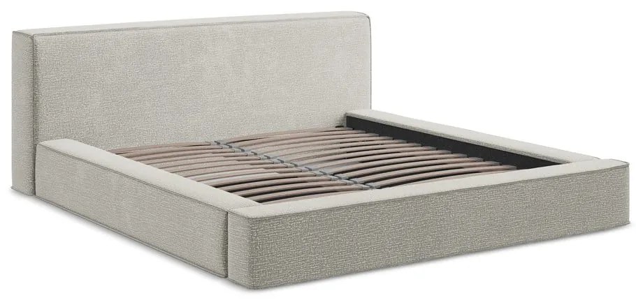 Светлосиво тапицирано двойно легло с място за съхранение и решетка 140x200 cm Noho - Makamii