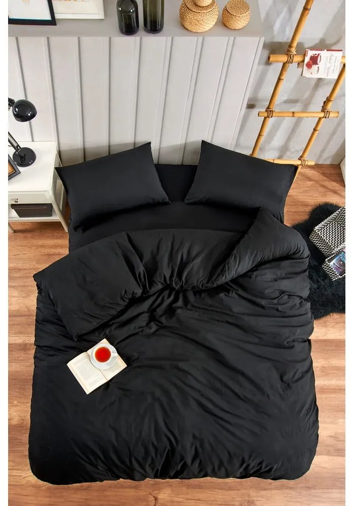 Черно двойно удължено спално бельо с включен долен чаршаф 4 части 200x220 cm Classic – Mila Home