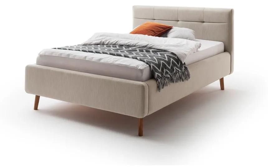 Бежово тапицирано двойно легло с място за съхранение с решетка 140x200 cm Lotte - Meise Möbel
